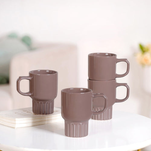 Ribelle Ceramic Stackable Mug Set Of 4 Taupe 270ml