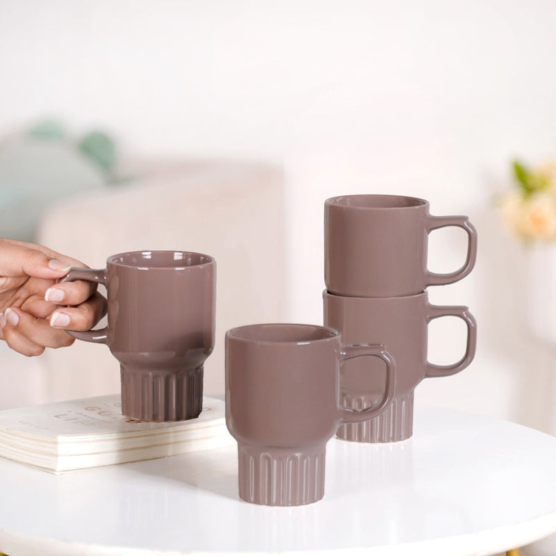 Ribelle Ceramic Stackable Mug Set Of 4 Taupe 270ml