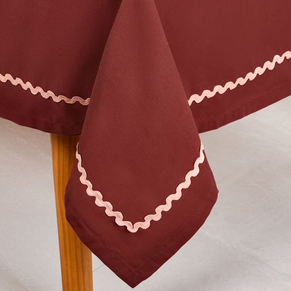 Madeline 6 Seater Cotton Tablecloth With Rick Rack Maroon 209x160cm