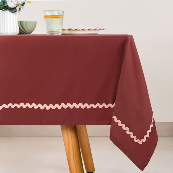 Madeline 6 Seater Cotton Tablecloth With Rick Rack Maroon 209x160cm
