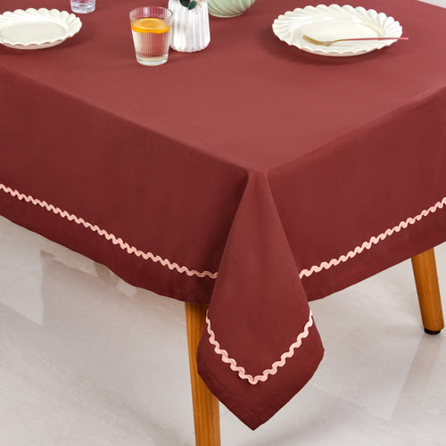 Ripple Edge 6 Seater Cotton Tablecloth Maroon 209x160cm