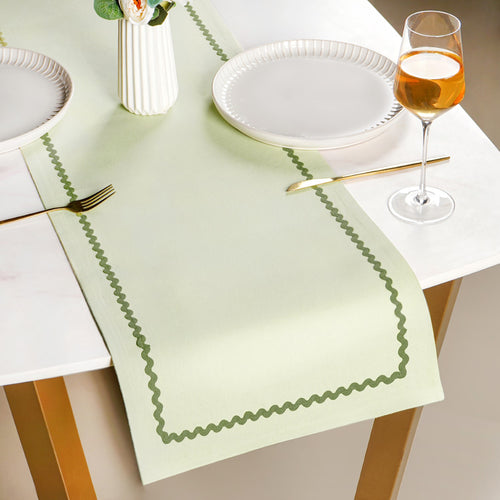Ripple Edge 6 Seater Table Runner Green 183x36cm