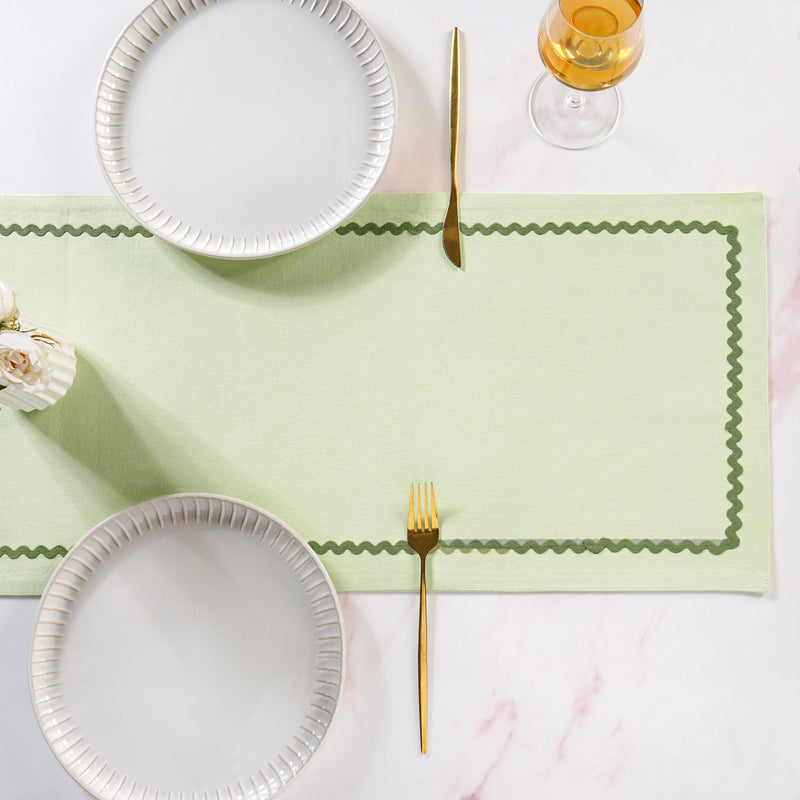 Ripple Edge 6 Seater Table Runner Green 183x36cm