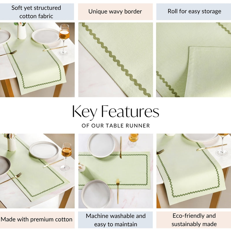 Ripple Edge 6 Seater Table Runner Green 183x36cm
