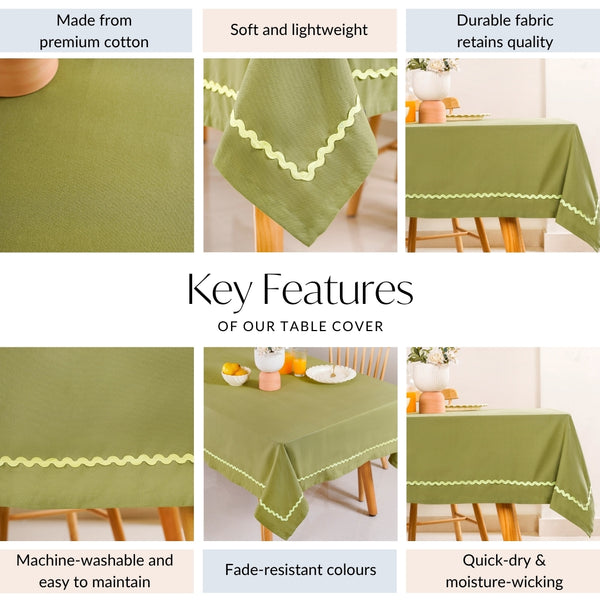 Isabelle Rick Rack Green 6 Seater Cotton Table Cloth 217x163cm