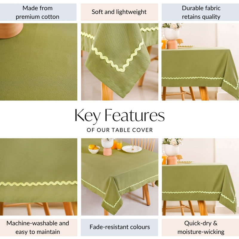 Ripple Edge Green 6 Seater Cotton Table Cloth 217x163cm