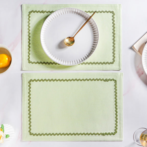 Isabelle Rick Rack Green Cotton Placemat Set Of 4
