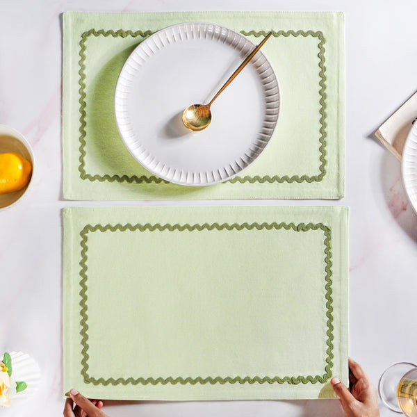 Isabelle Rick Rack Green Cotton Placemat Set Of 4