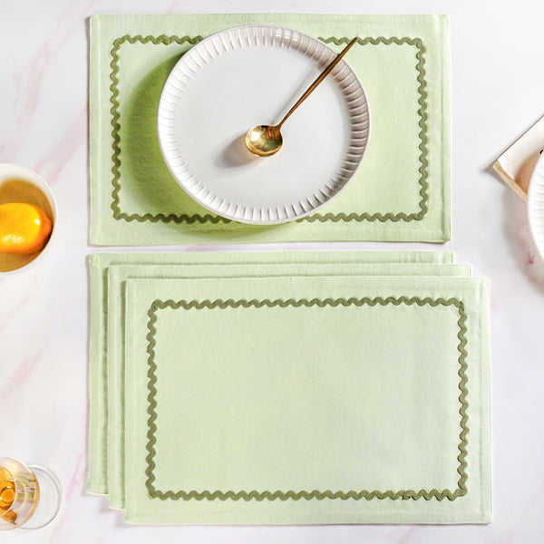 Isabelle Rick Rack Green Cotton Placemat Set Of 4