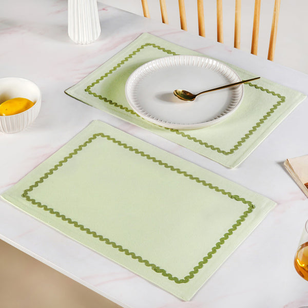 Isabelle Rick Rack Green Cotton Placemat Set Of 4