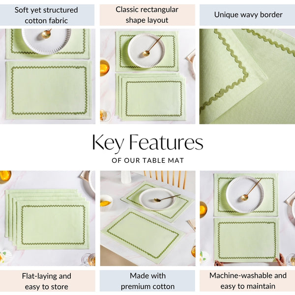 Isabelle Rick Rack Green Cotton Placemat Set Of 4