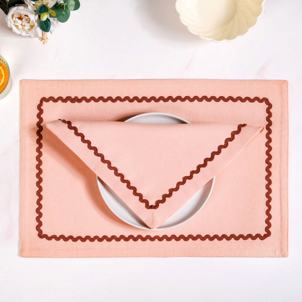 Madeline Peach Cotton Napkin Set Of 4 With Rick Rack