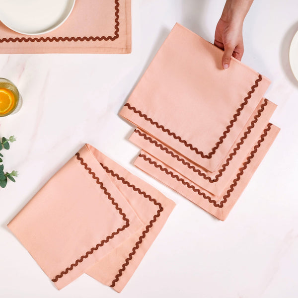 Madeline Peach Cotton Napkin Set Of 4 With Rick Rack