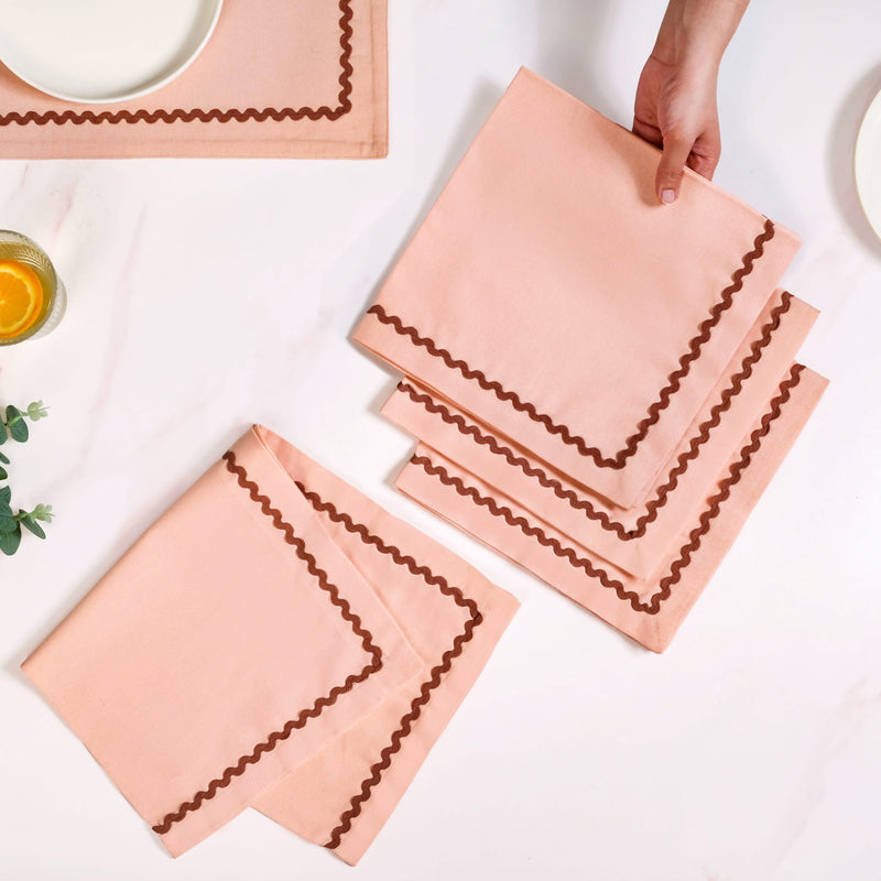 Ripple Edge Peach Cotton Napkin Set Of 4