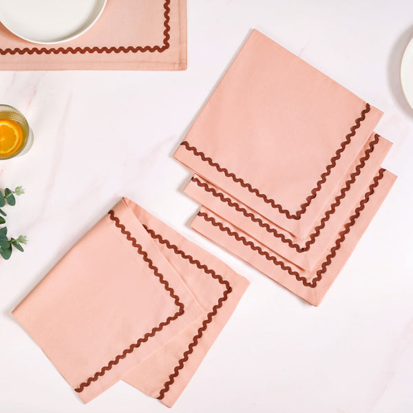 Ripple Edge Peach Cotton Napkin Set Of 4