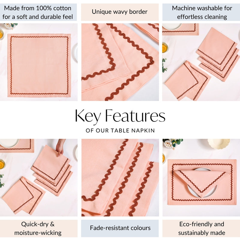 Ripple Edge Peach Cotton Napkin Set Of 4