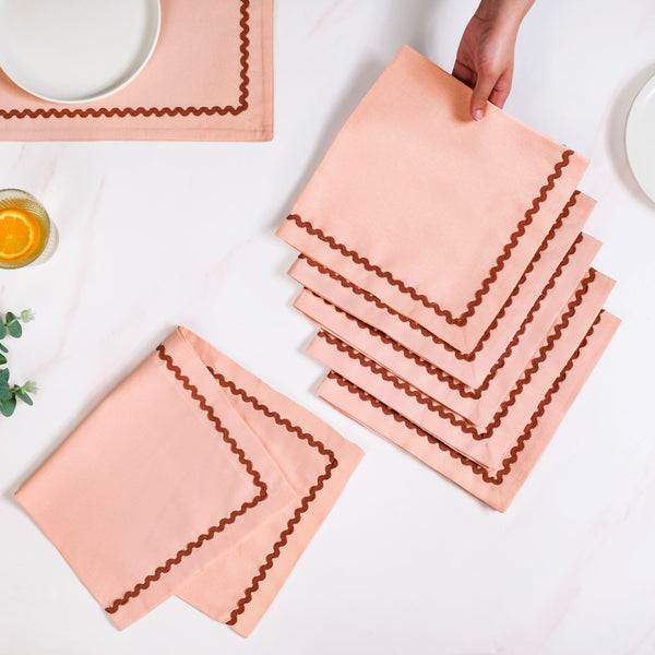 Madeline Peach Cotton Napkin Set Of 6 With Rick Rack