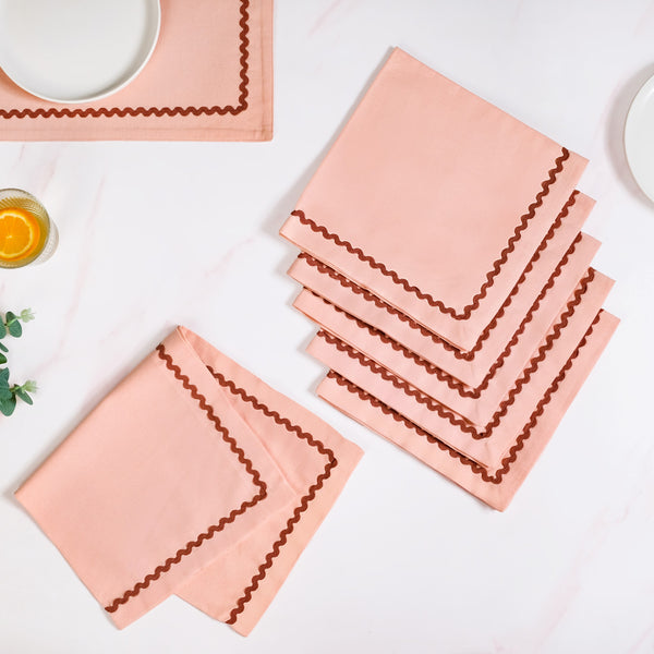 Ripple Edge Peach Cotton Napkin Set Of 6