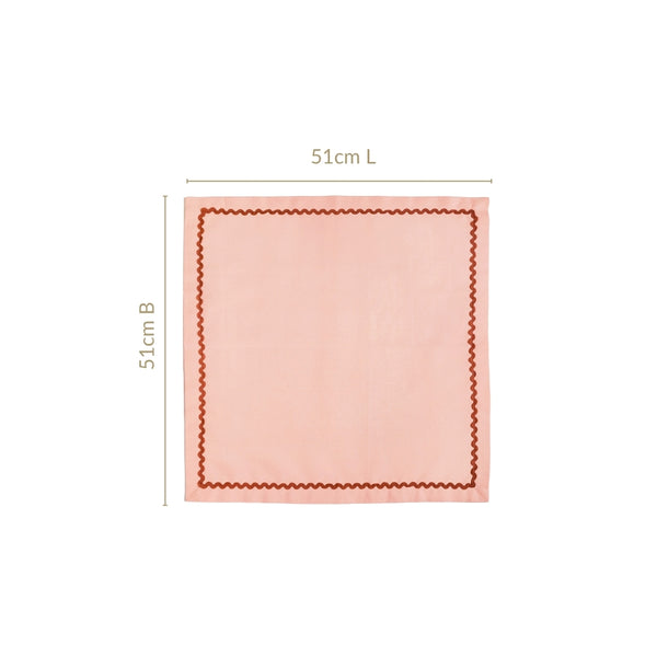 Madeline Peach Cotton Napkin Set Of 6 With Rick Rack