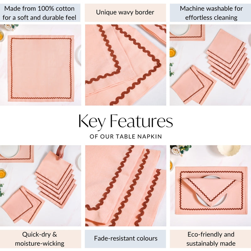Ripple Edge Peach Cotton Napkin Set Of 6