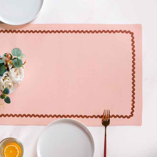 Madeline Rick Rack Cotton Table Runner Peach 183x36cm