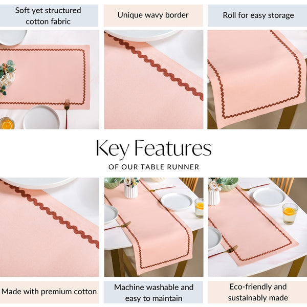 Madeline Rick Rack Cotton Table Runner Peach 183x36cm