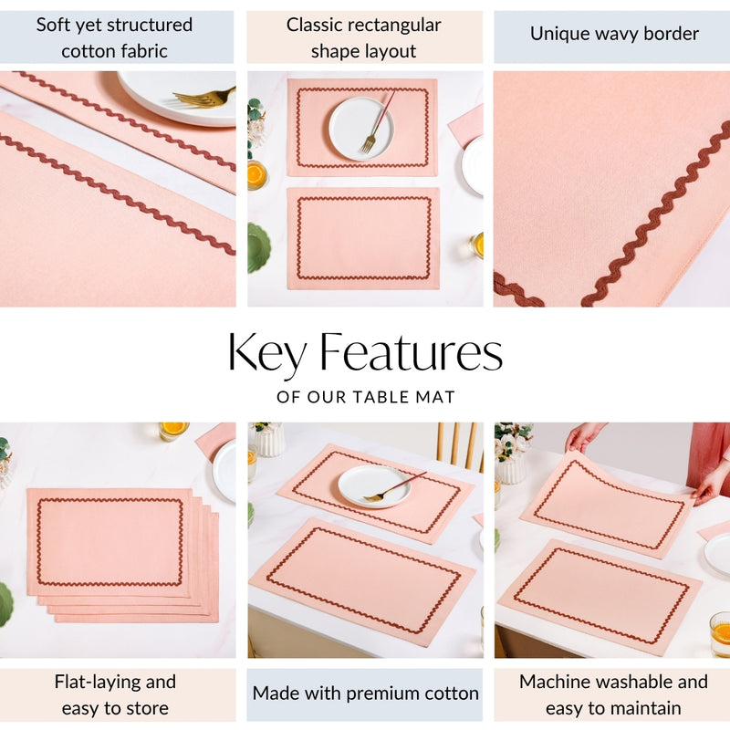 Ripple Edge Peach Set Of 4 Reversible Cotton Placemats