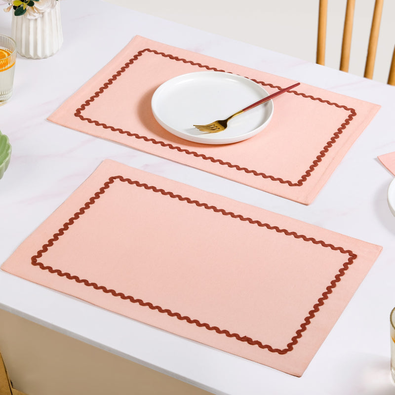 Ripple Edge Peach Set Of 4 Reversible Cotton Placemats