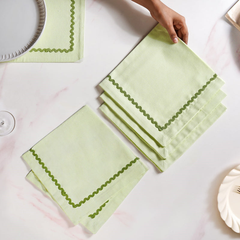 Ripple Edge Set Of 4 Green Cotton Napkins