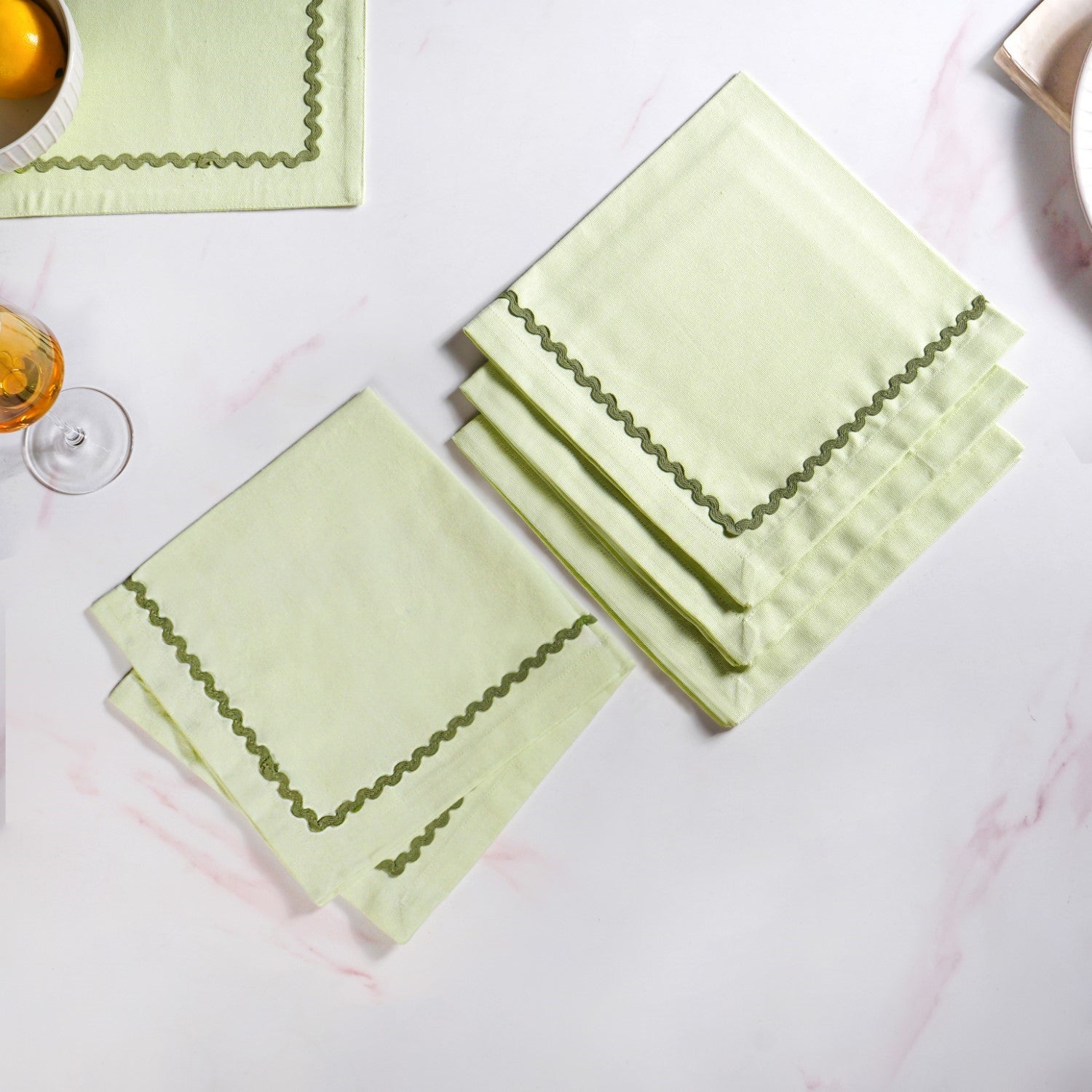Isabelle Set Of 4 Green Cotton Rick Rack Napkins
