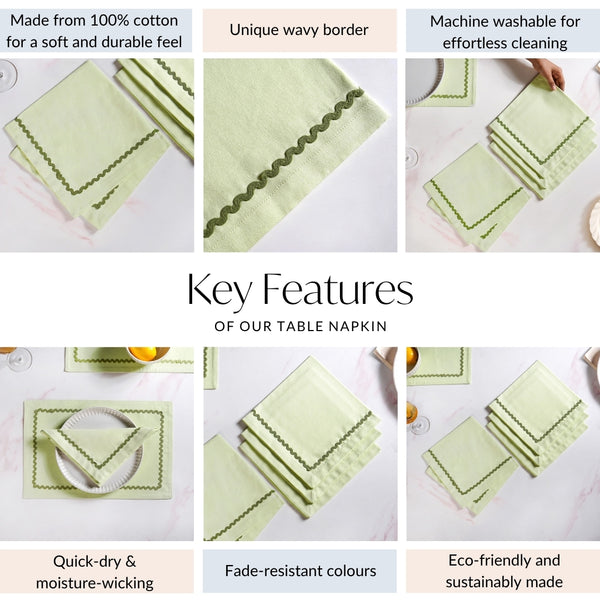 Isabelle Set Of 4 Green Cotton Rick Rack Napkins