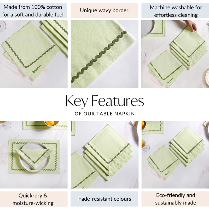 Ripple Edge Set Of 4 Green Cotton Napkins
