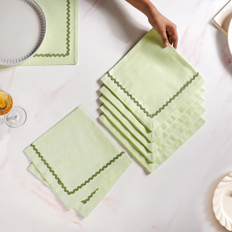 Ripple Edge Set Of 6 Green Cotton Napkins