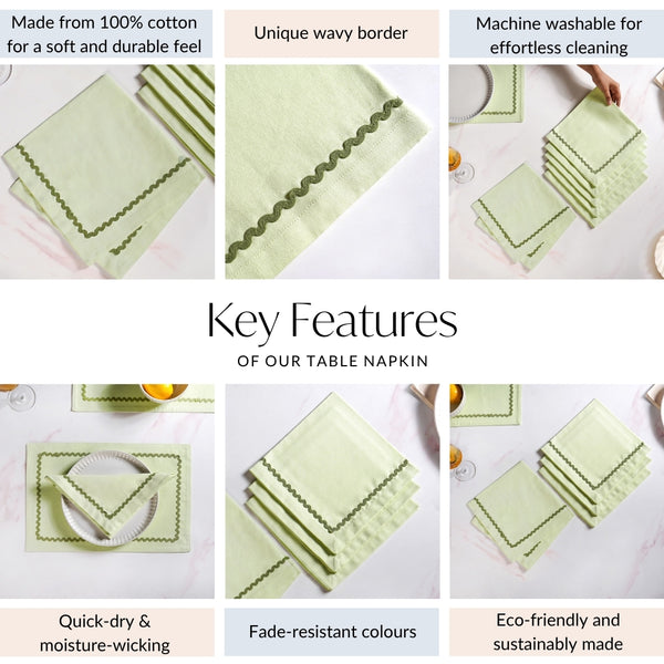 Isabelle Set Of 6 Green Cotton Napkins With Rick Rack