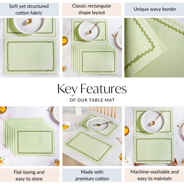 Isabelle Set Of 6 Green Table Mats With Rick Rack