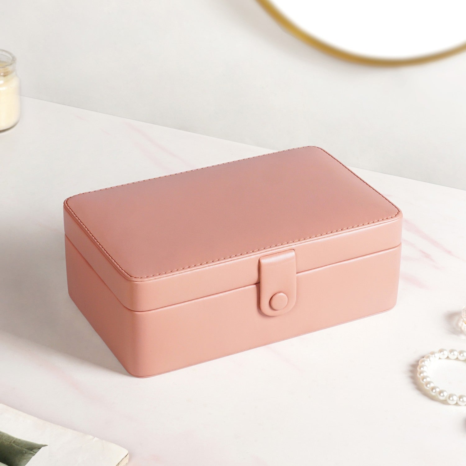 Vegan Leather Two Tier Jewellery Box Pink