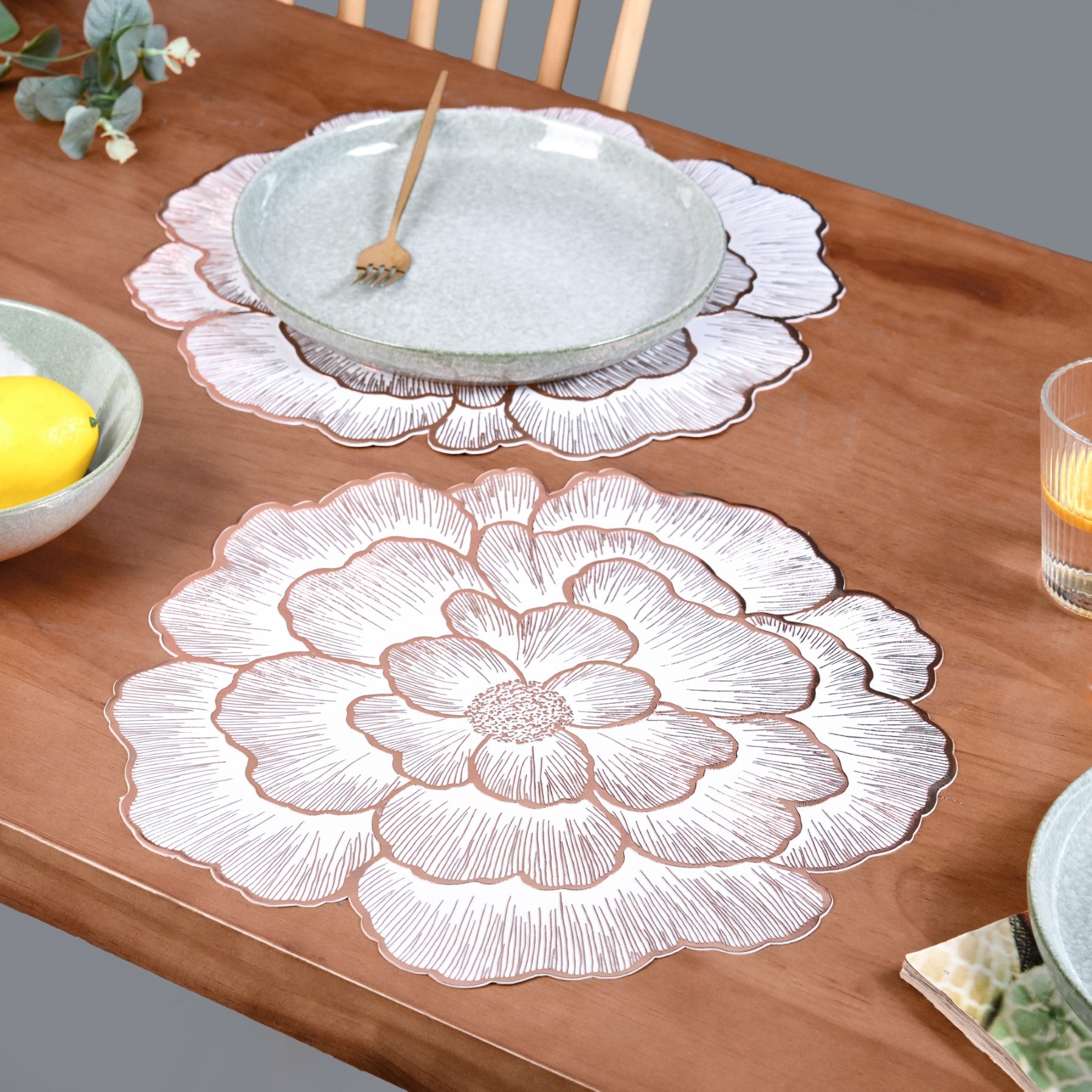 Rose Gold And White Fleur Placemat Set Of 6
