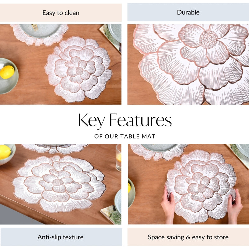 Rose Gold And White Fleur Placemat Set Of 6