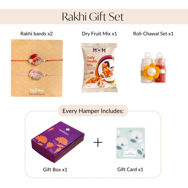 Rose and Pearl Set Of 2 Rakhi Gift Set