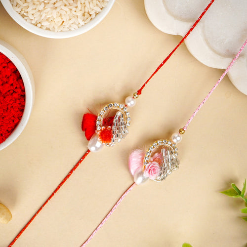 Rose and Pearl Set Of 2 Rakhi Gift Set