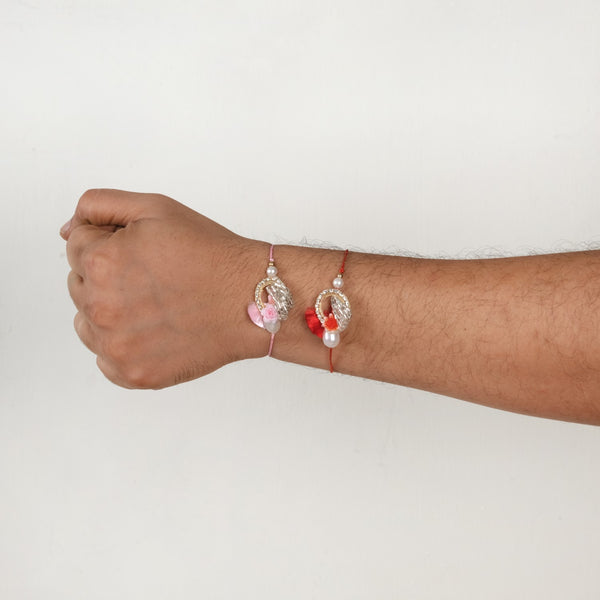 Rose and Pearl Set Of 2 Rakhi Gift Set