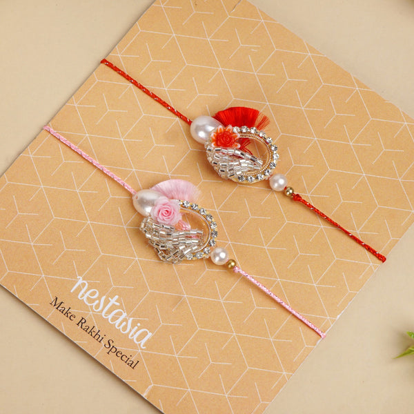 Rose and Pearl Set Of 2 Rakhi Gift Set