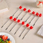 Red Rose Fruit Fork With Ceramic Vase Set Of 13