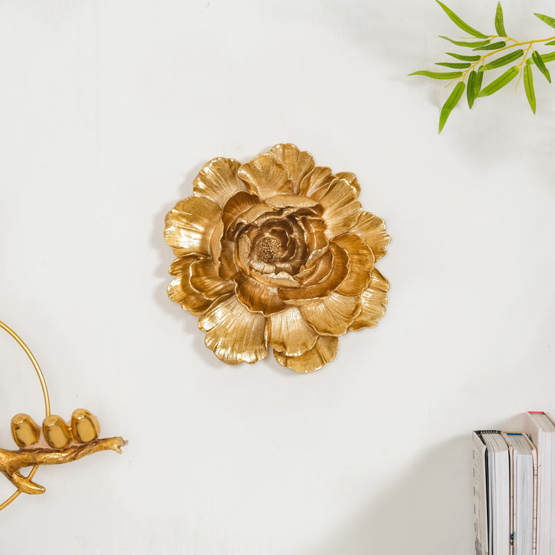 Flower Wall Decor Gold - Wall Decor, Gold Rose Wall Art, Living Room Wall Decor, Decorative Gold Rose, Rose Wall Decoration