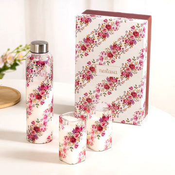 Rose Bloom Bottle And Tumbler Set Of 3