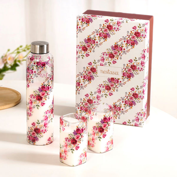 Rose Bloom Bottle And Tumbler Set Of 3