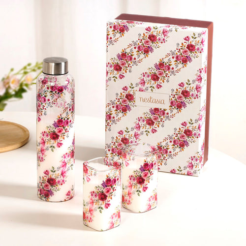 Rose Bloom Bottle And Tumbler Set Of 3