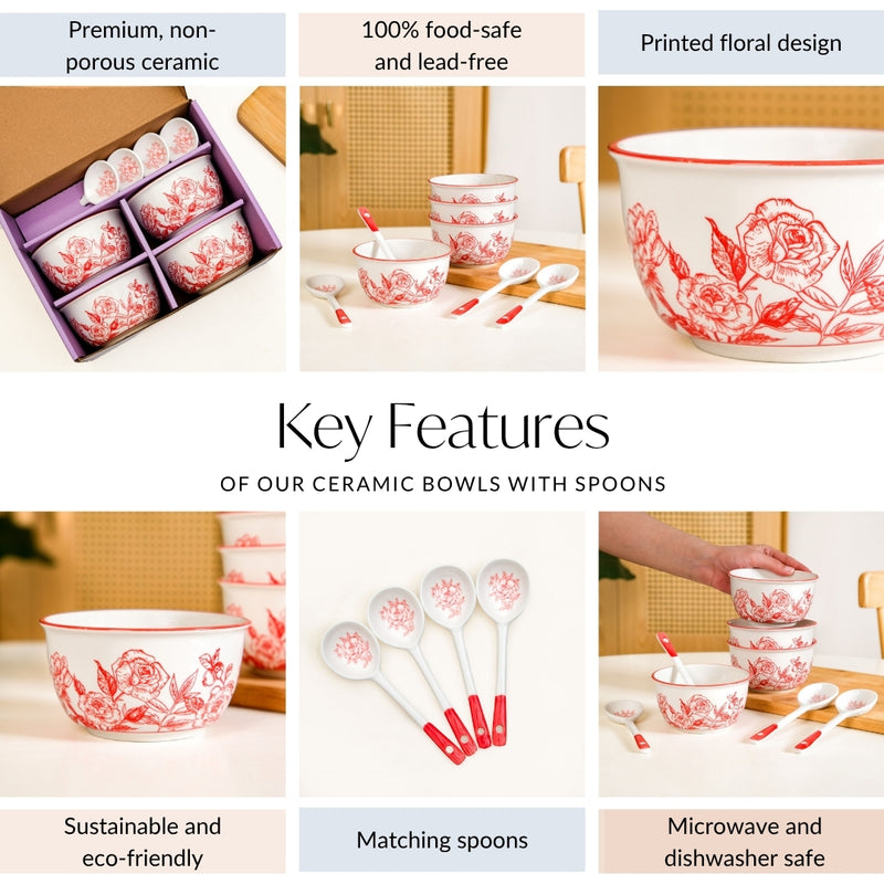 Rosetta Bowls And Spoons Set Of 4 400ml