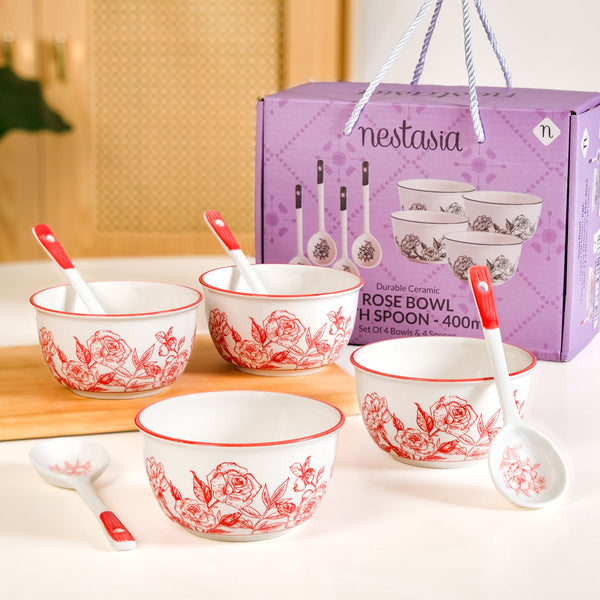 Rosetta Bowls And Spoons Set Of 4 400ml