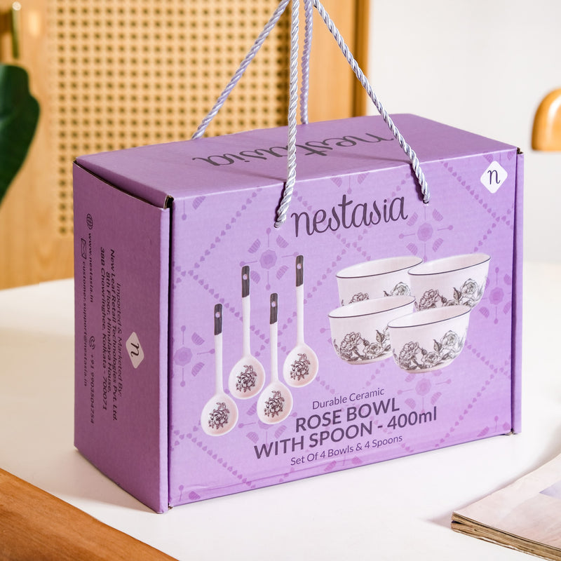 Rosetta Bowls And Spoons Set Of 4 400ml